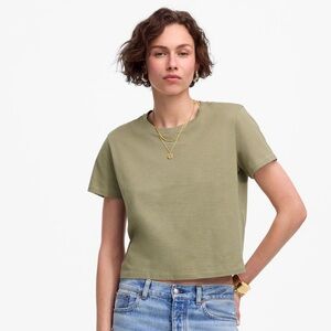 Madewell Slub Boxy-Crop Tee in Sage